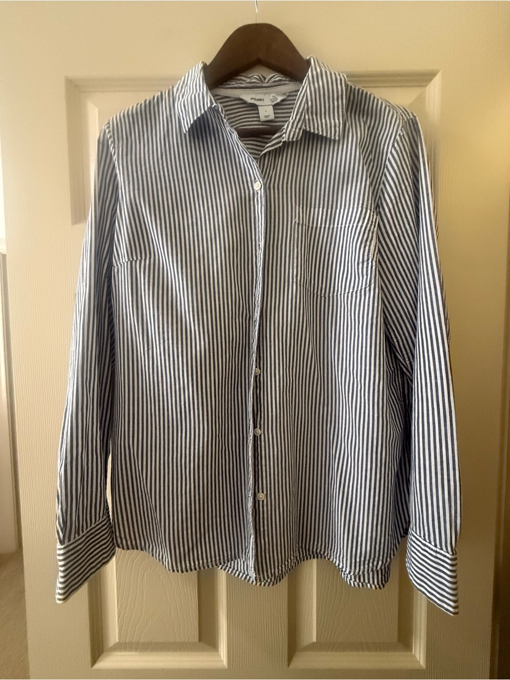 Old Navy Blue and White Striped Button-Down Shirt